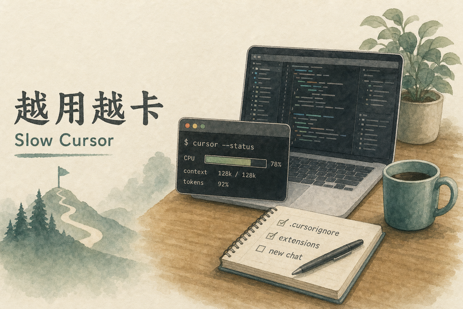 Cursor 性能排查：代码库索引、扩展与长对话上下文