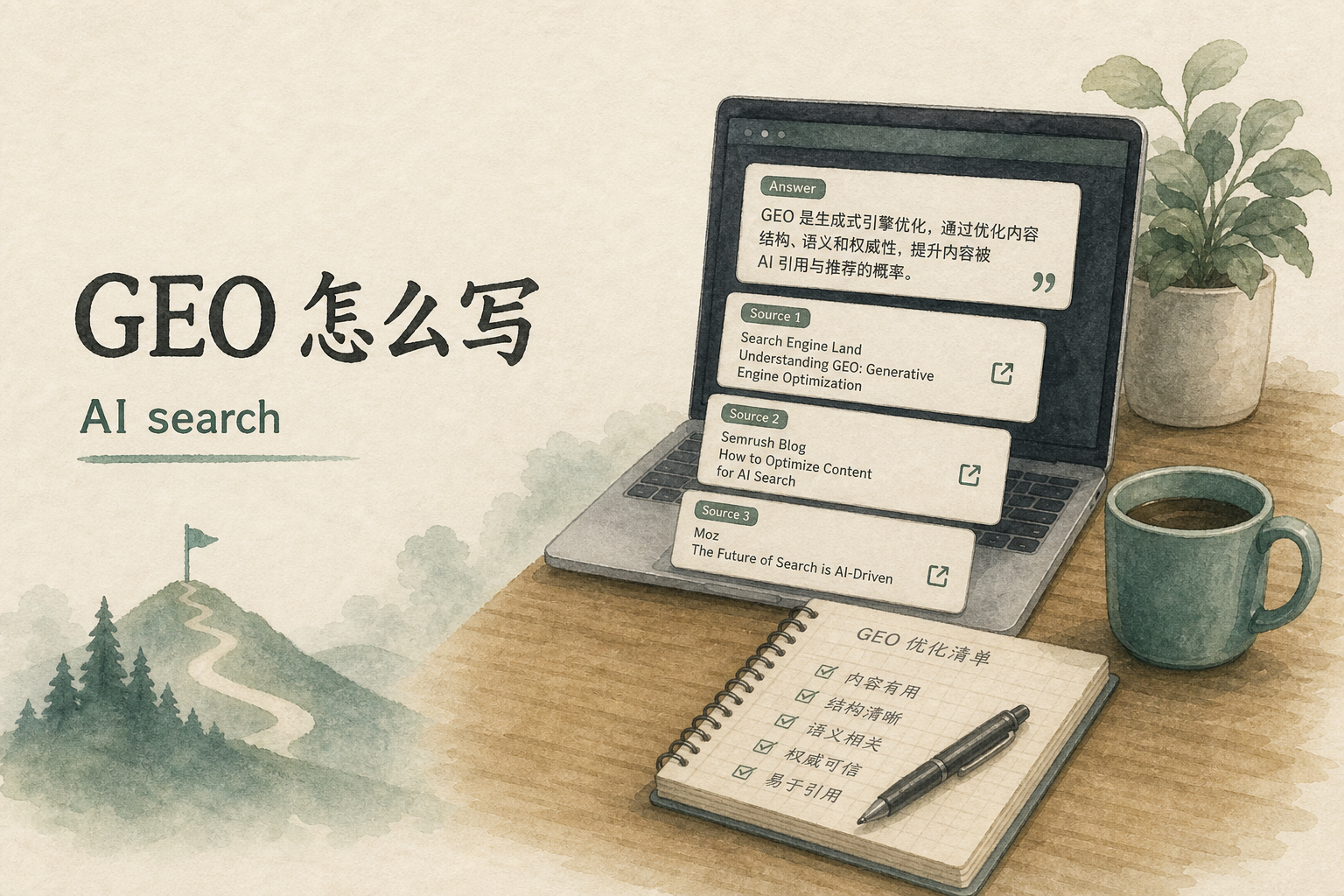 AI 搜索答案里引用多个来源网站链接的示意画面