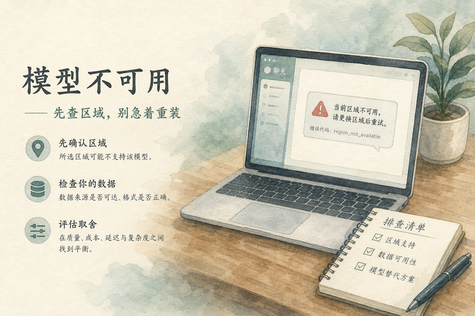 Model not available：先查区域，别急着重装