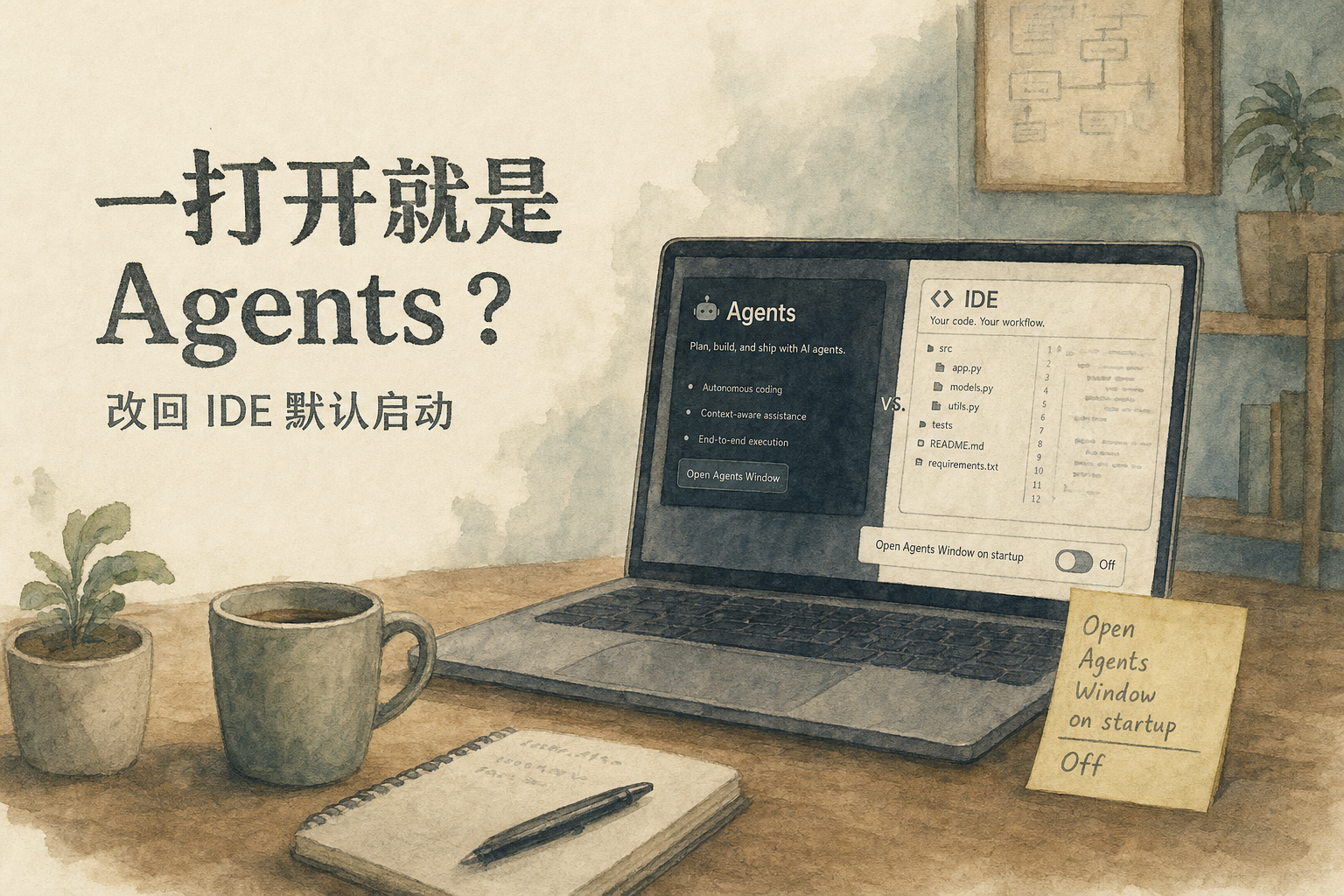 一打开就是 Agents?改回 IDE 默认启动