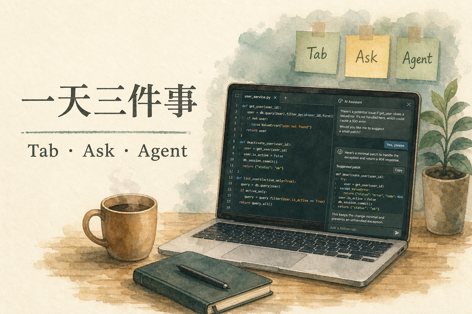 一天三件事：Tab、Ask、Agent