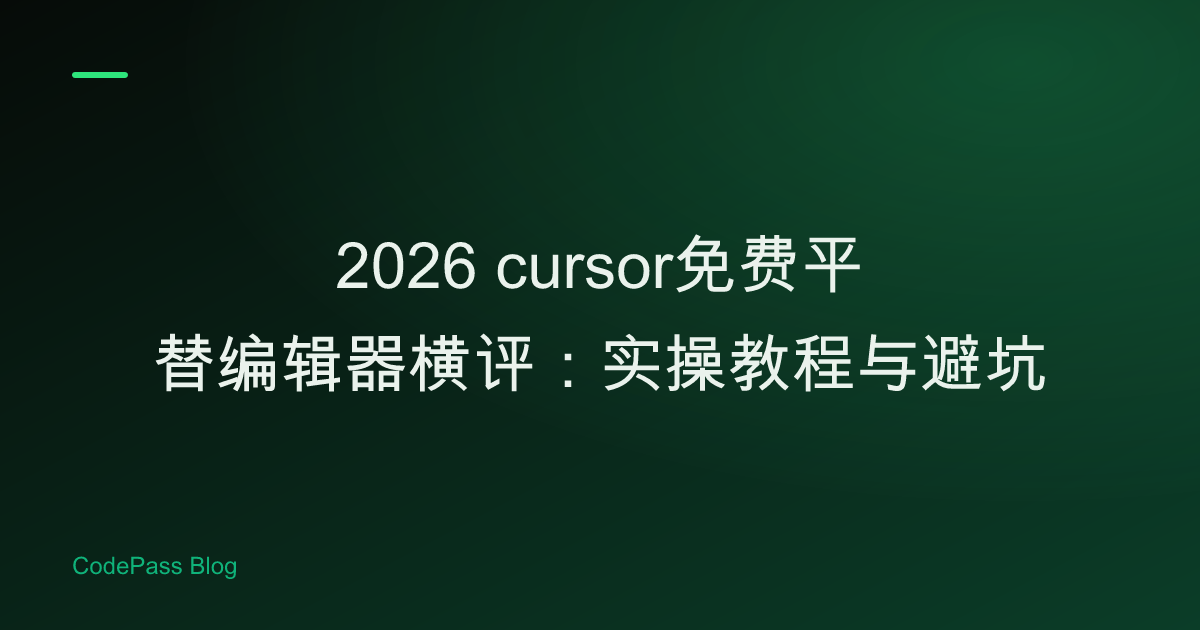 2026 cursor免费平替编辑器横评：实操教程与避坑